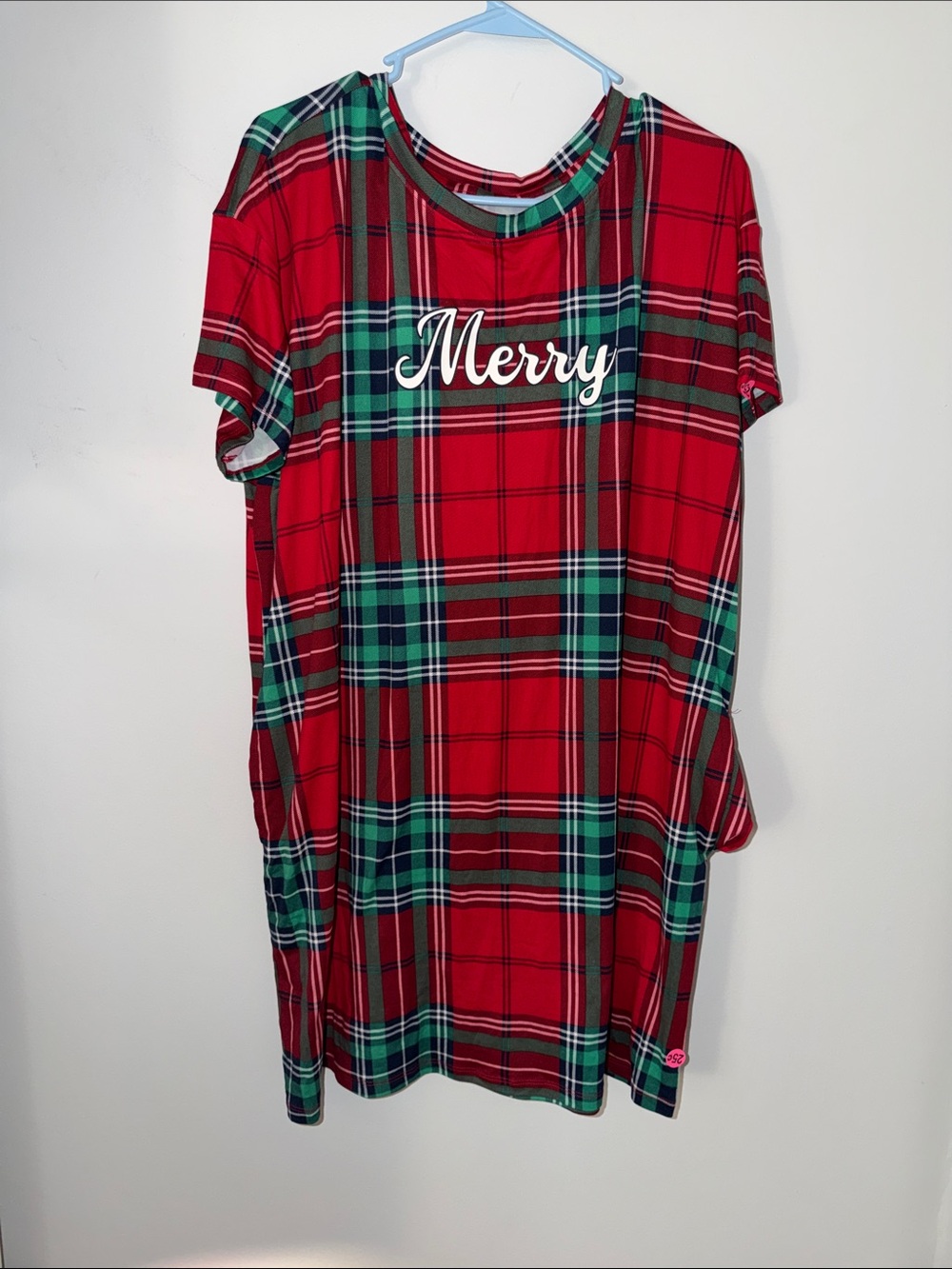 ‘Merry' Red Plaid Short-Sleeve Pajama Dress
